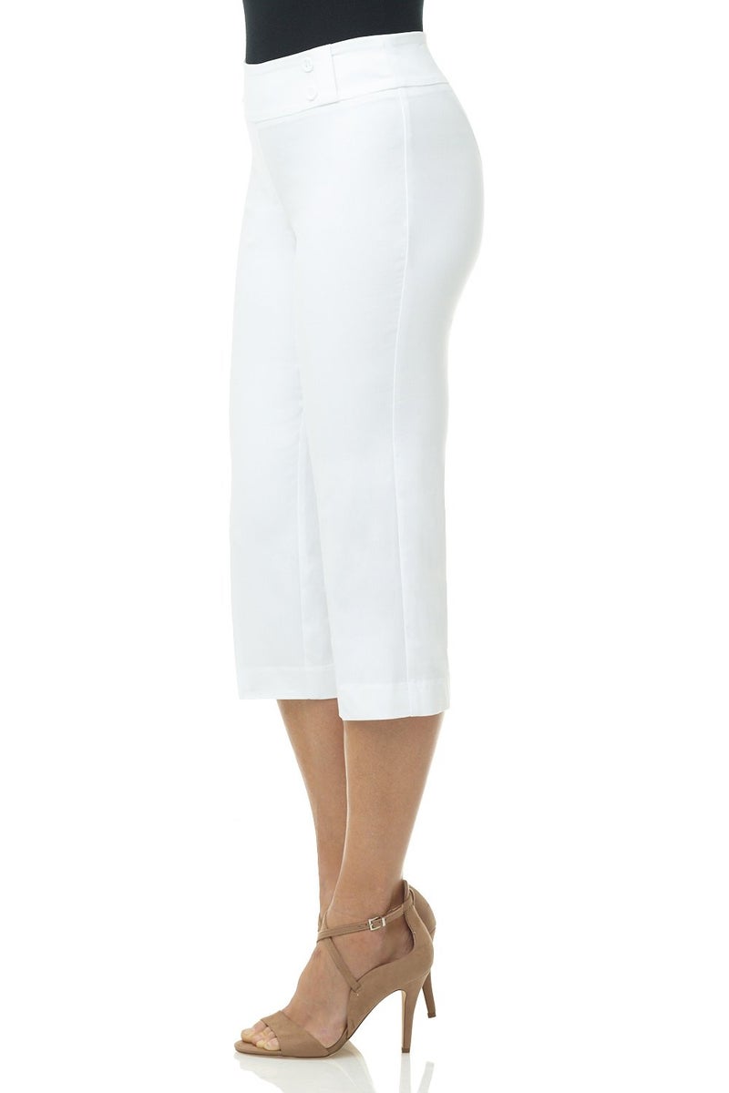 Rekucci Womenâ€™s Comfort Stretch Pull-On Capri Pants with Button Detail â€“ Everyday Casual Wear (4, White) - Image 2